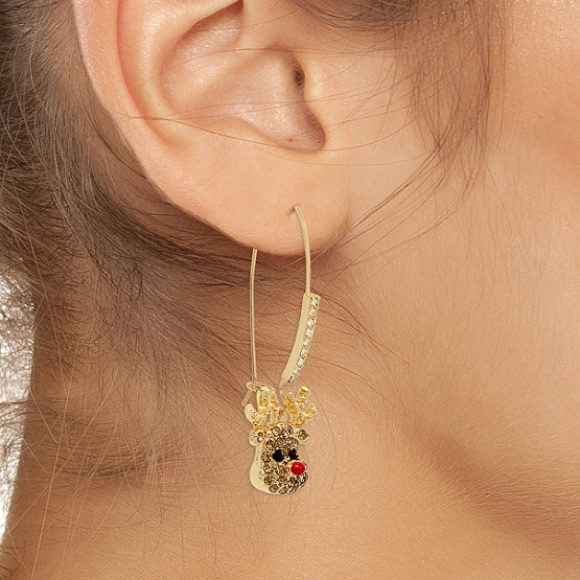 New BETSEY JOHNSON Reindeer Dangle Earrings - Picture 3 of 8